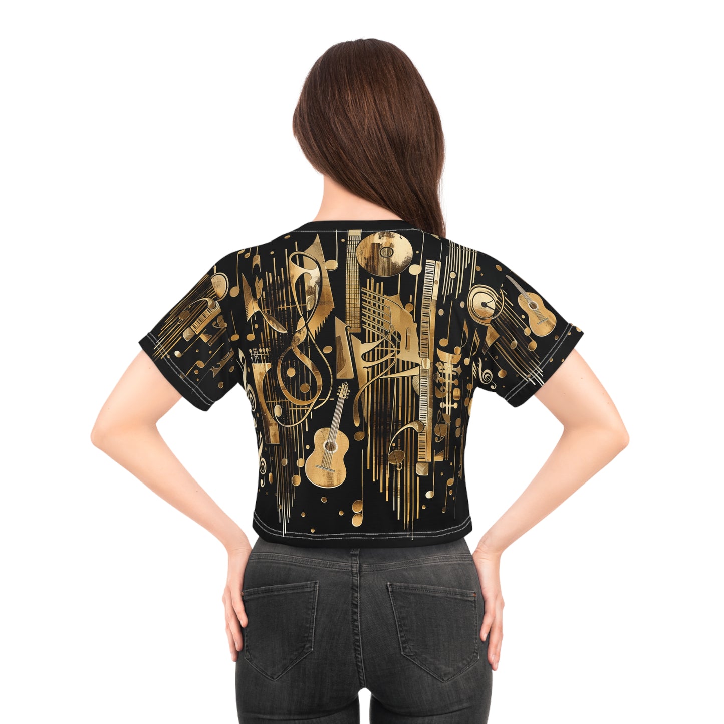 Black and Gold Musical Notes Crop Top