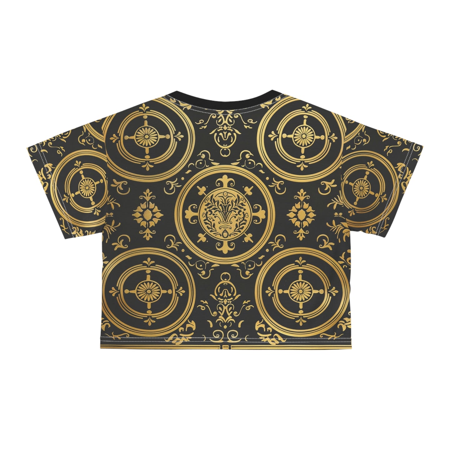 Elegant Black and Gold Ornate Crop Tee