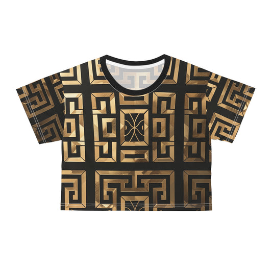 Modern Maze Black and Gold Crop Tee