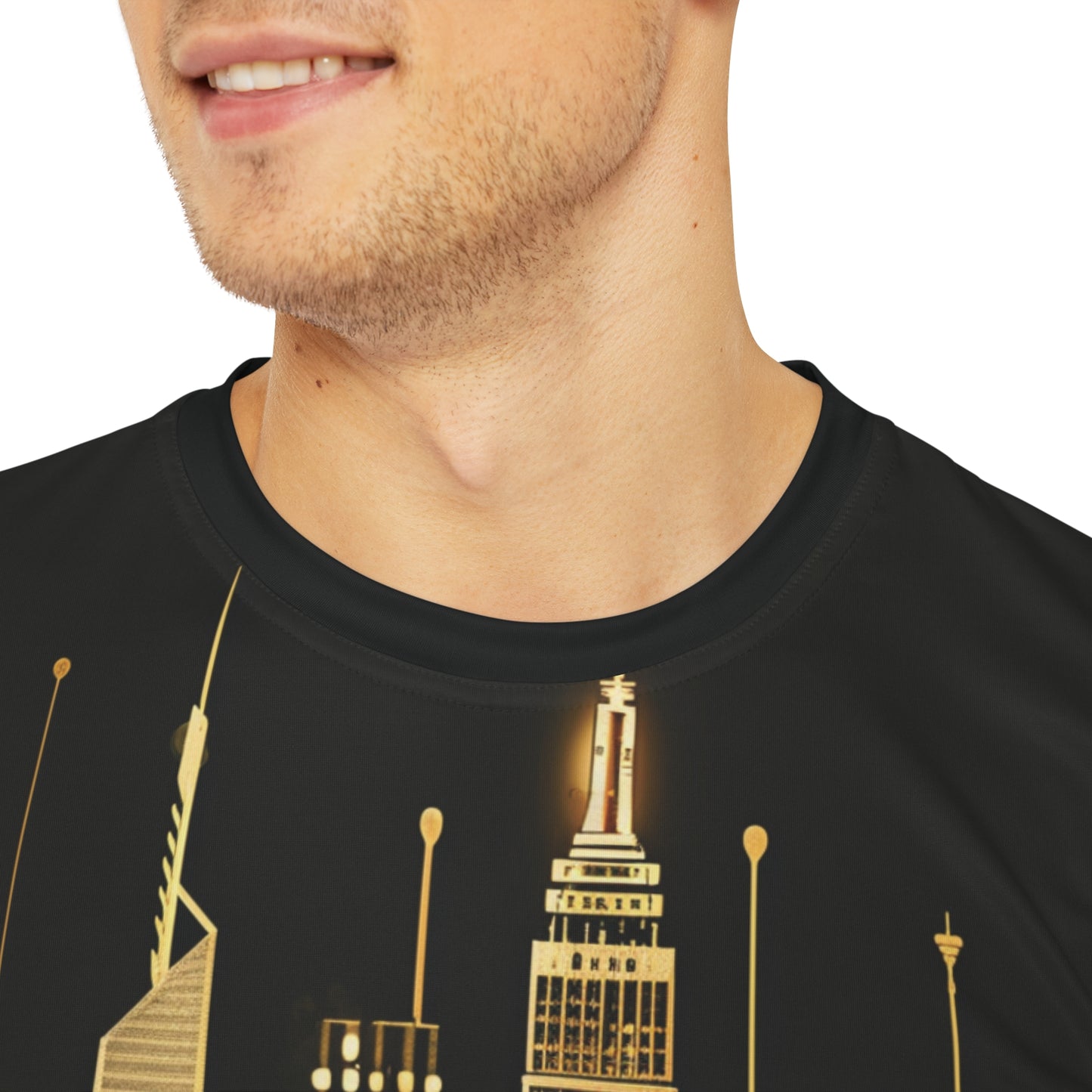 Golden Cityscape Men's Tee - Urban Elegance