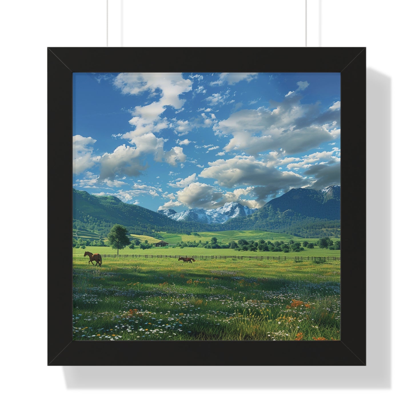 Tranquil Meadows - Framed Landscape Art Print with Pastoral Serenity