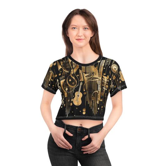 Black and Gold Musical Notes Crop Top