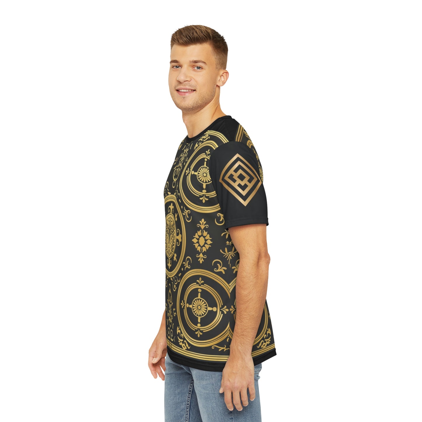 Men's Black and Gold Ornate Pattern Tee - Elegant & Stylish