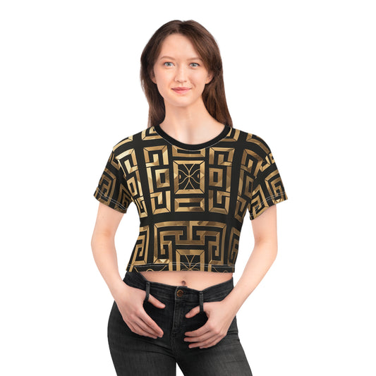 Modern Maze Black and Gold Crop Tee