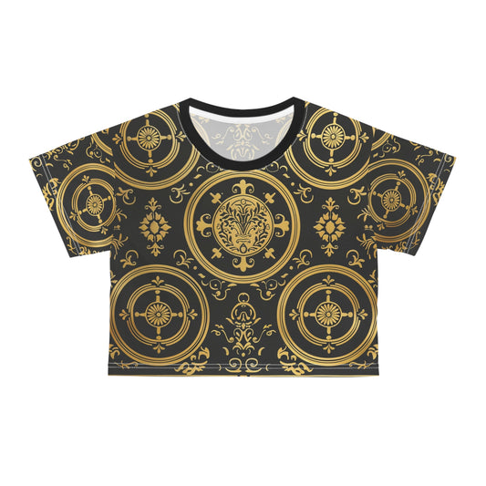 Elegant Black and Gold Ornate Crop Tee