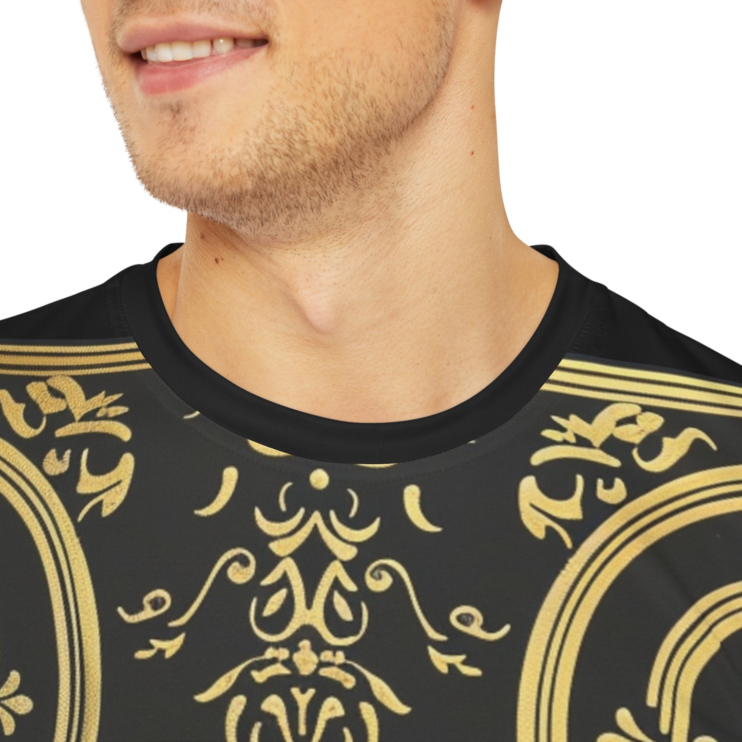 Men's Black and Gold Ornate Pattern Tee - Elegant & Stylish