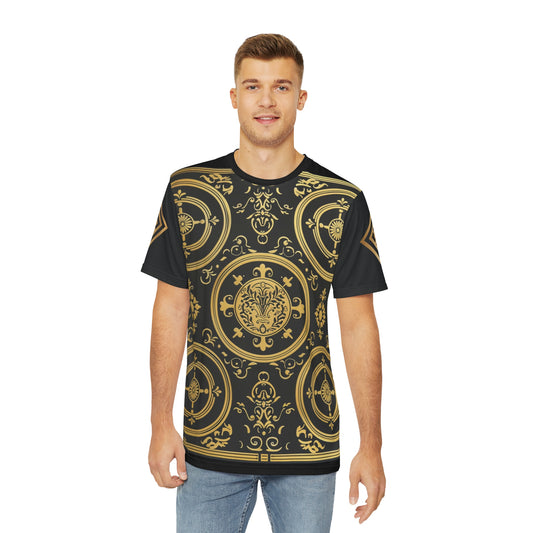 Men's Black and Gold Ornate Pattern Tee - Elegant & Stylish