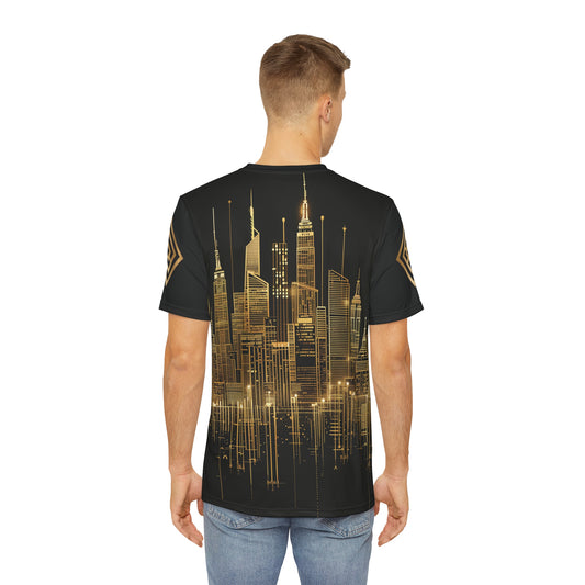 Golden Cityscape Men's Tee - Urban Elegance