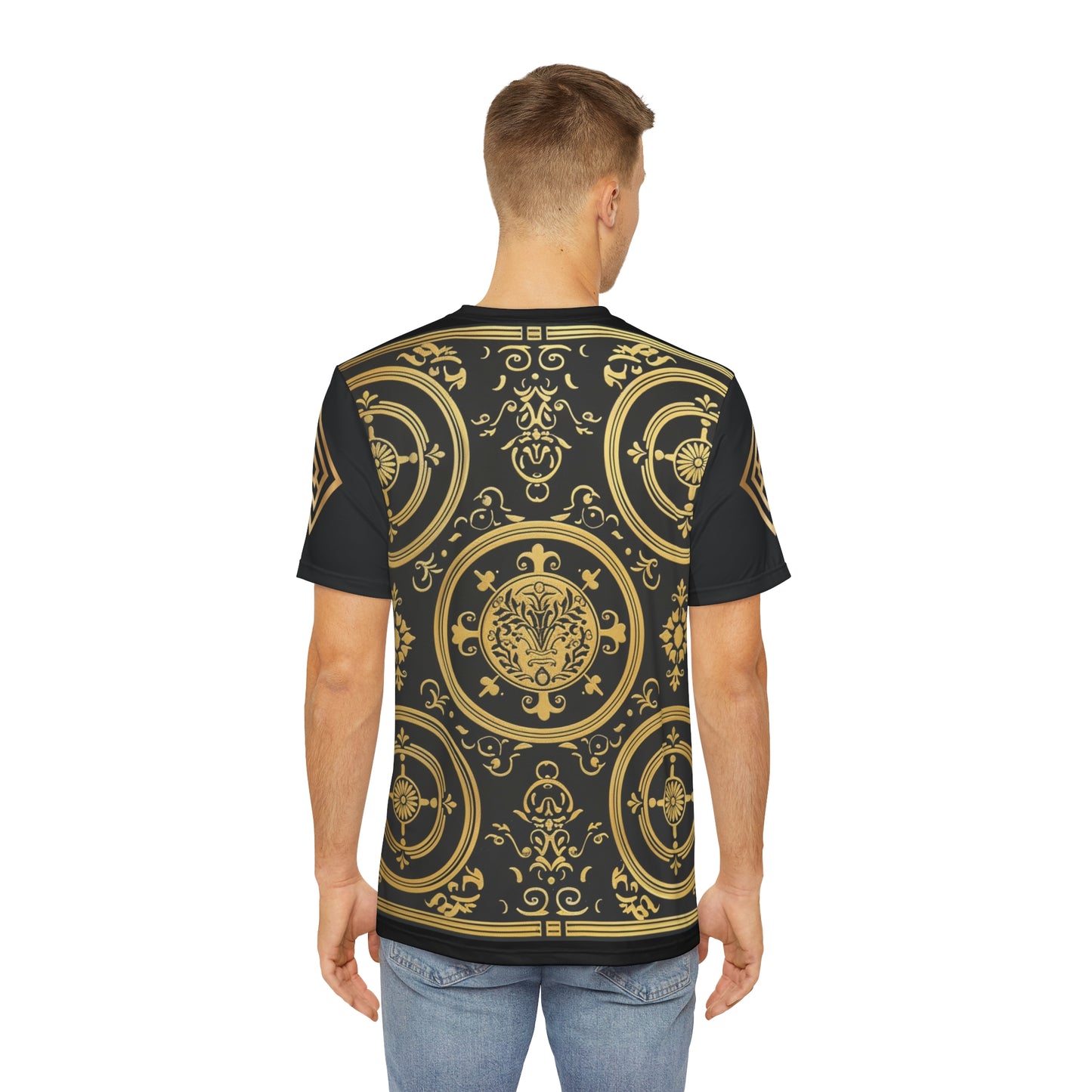 Men's Black and Gold Ornate Pattern Tee - Elegant & Stylish