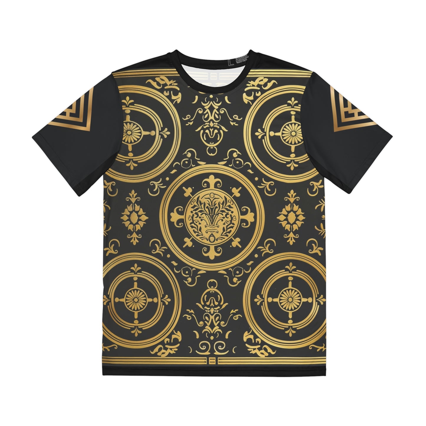 Men's Black and Gold Ornate Pattern Tee - Elegant & Stylish